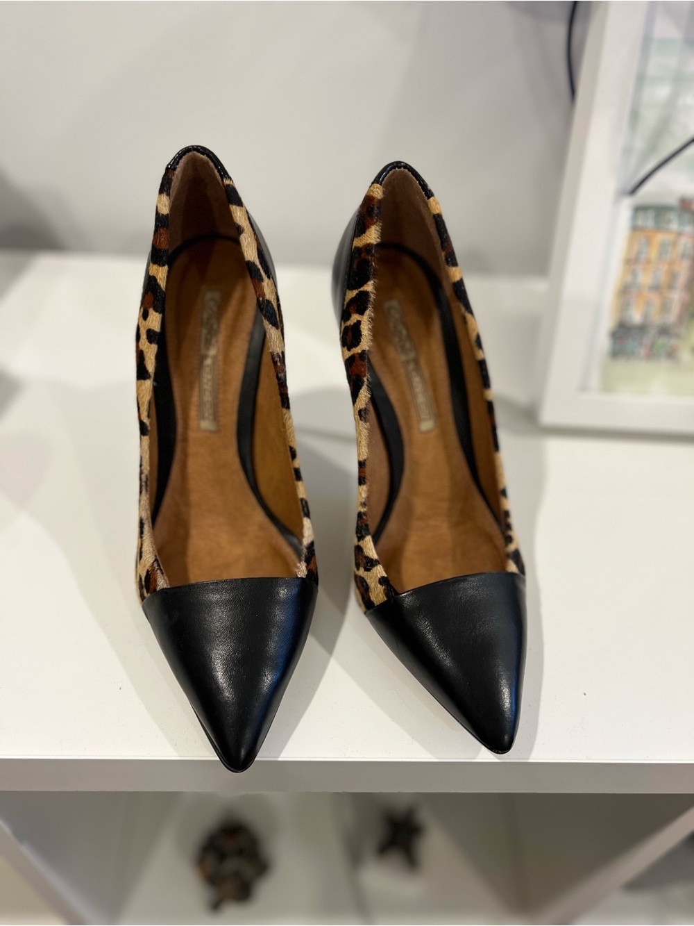 Leopard Print and Black Pointed Toe Heels